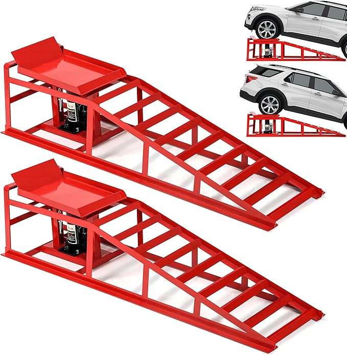 2PCS 5T 11060lbs Hydraulic Car Ramps, Heavy Duty Hydraulic Vehicle Ramps Lift Ramp, Portable Car Ramps for Oil Changes, Car Lifts for Home Garage, Vehicle Auto Garage Repair

